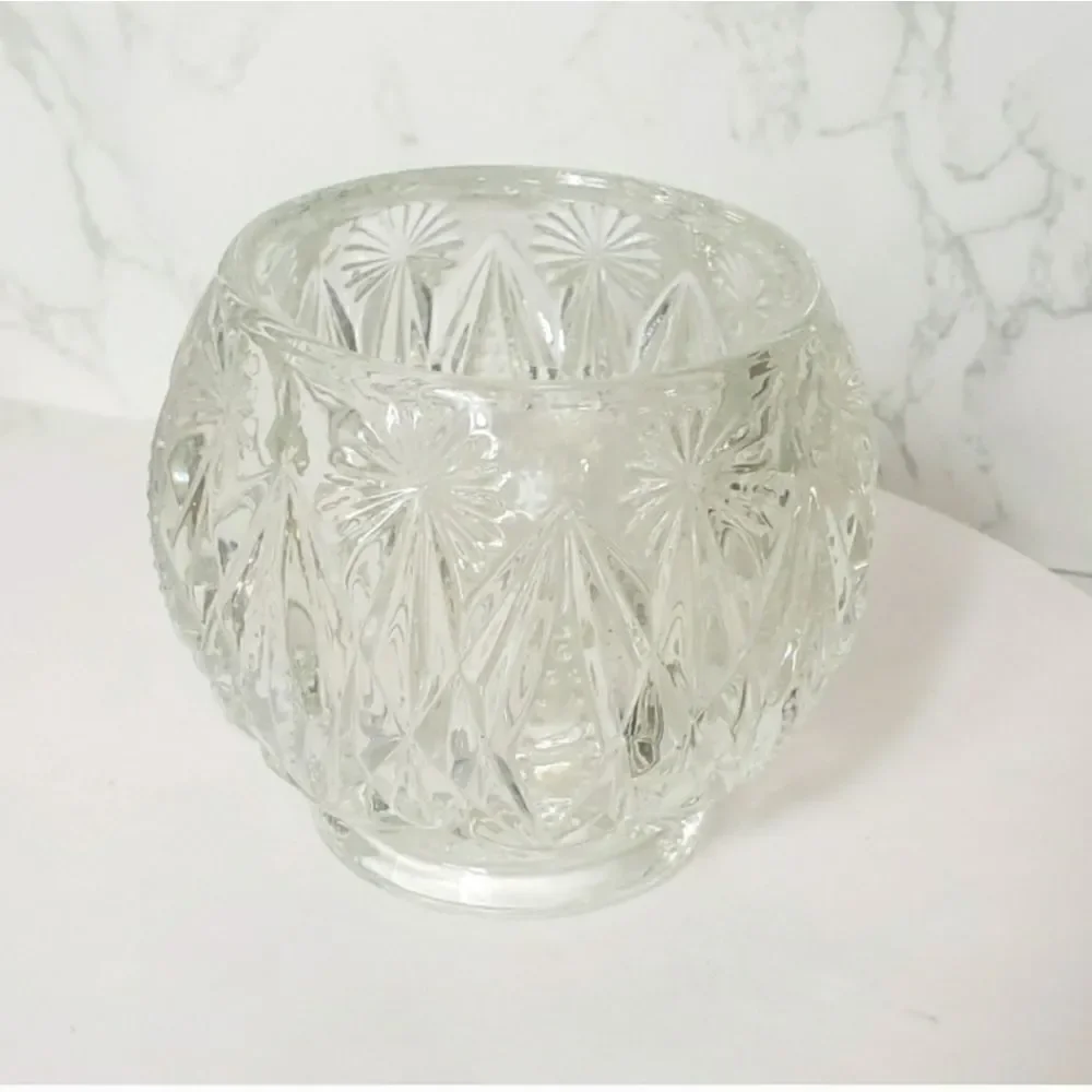 VINTAGE AVON Diamond Cut Crystal Clear Glass Bowl Decor Candle Dish
